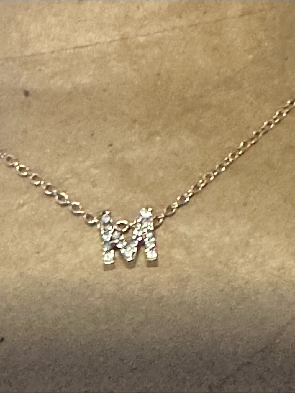 Gold Letter M Necklace with CZ Accents